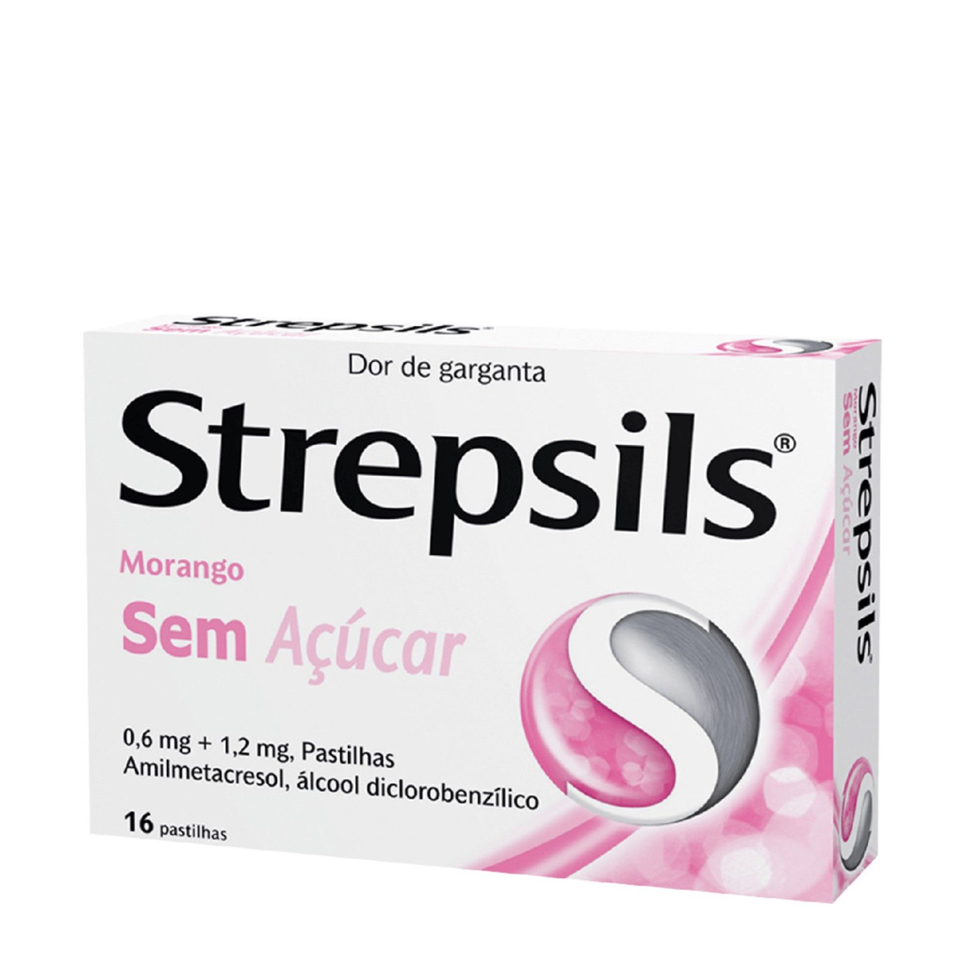 Strepsils 1.2+0.6 mg Morango Sem Açúcar 16 Pastilhas