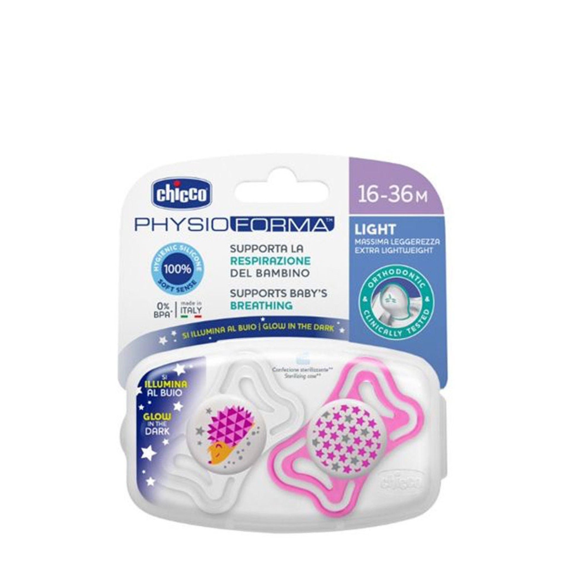 Chicco Chupeta Physio Light Lumi Silicone 16-36m 2 un