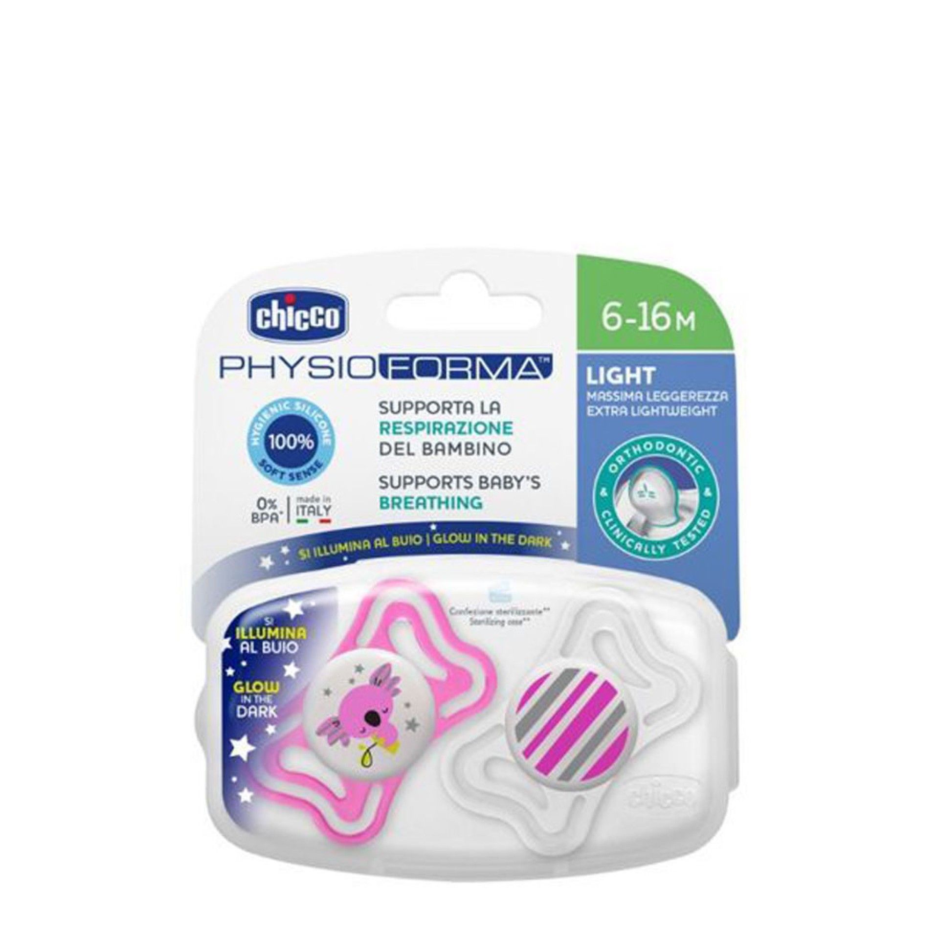 Chicco Chupeta Physio Light Lumi Silicone 6-16m 2 un
