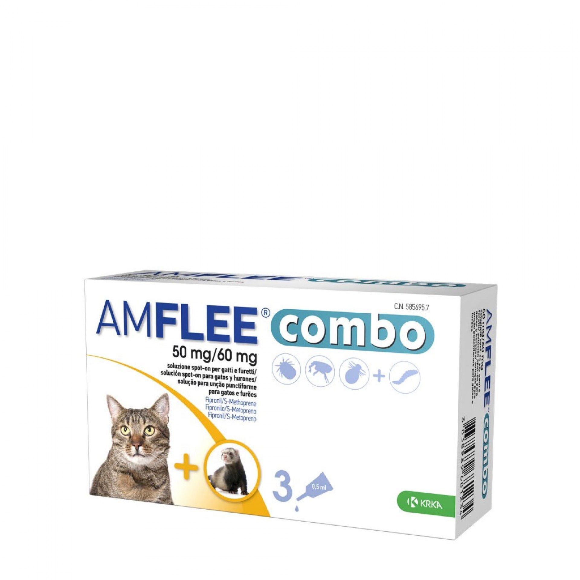 Amflee Combo 50 mg/60 mg Gatos e Furões 3 Pipetas
