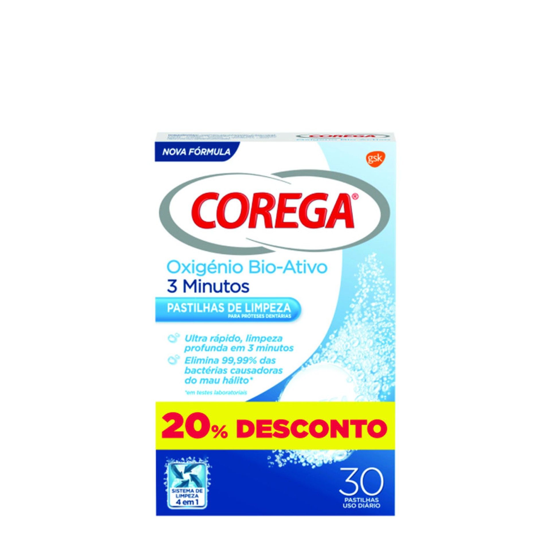 Corega Oxigénio Bio-Ativo 3 minutos OFERTA 20% DESC.