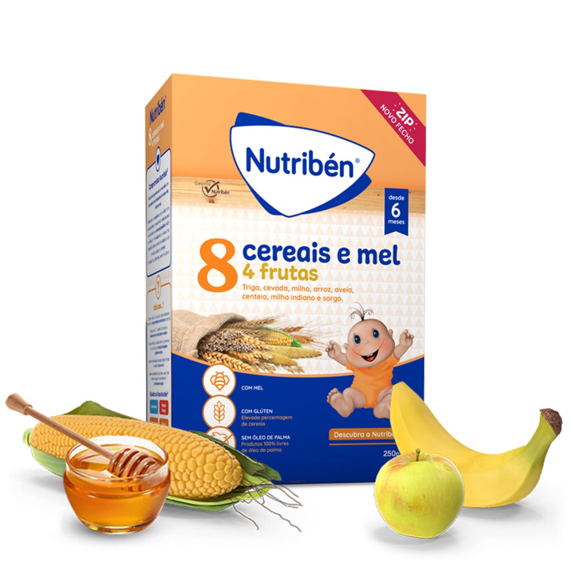 Nutribén Farinha 8 Cereais e Mel 4 Frutas Não Láctea