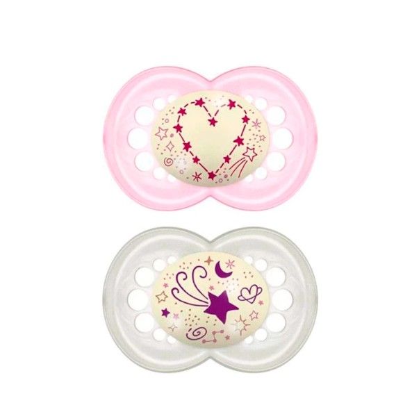 MAM Original Night Chupeta Silicone Rosa 6m+ 2un