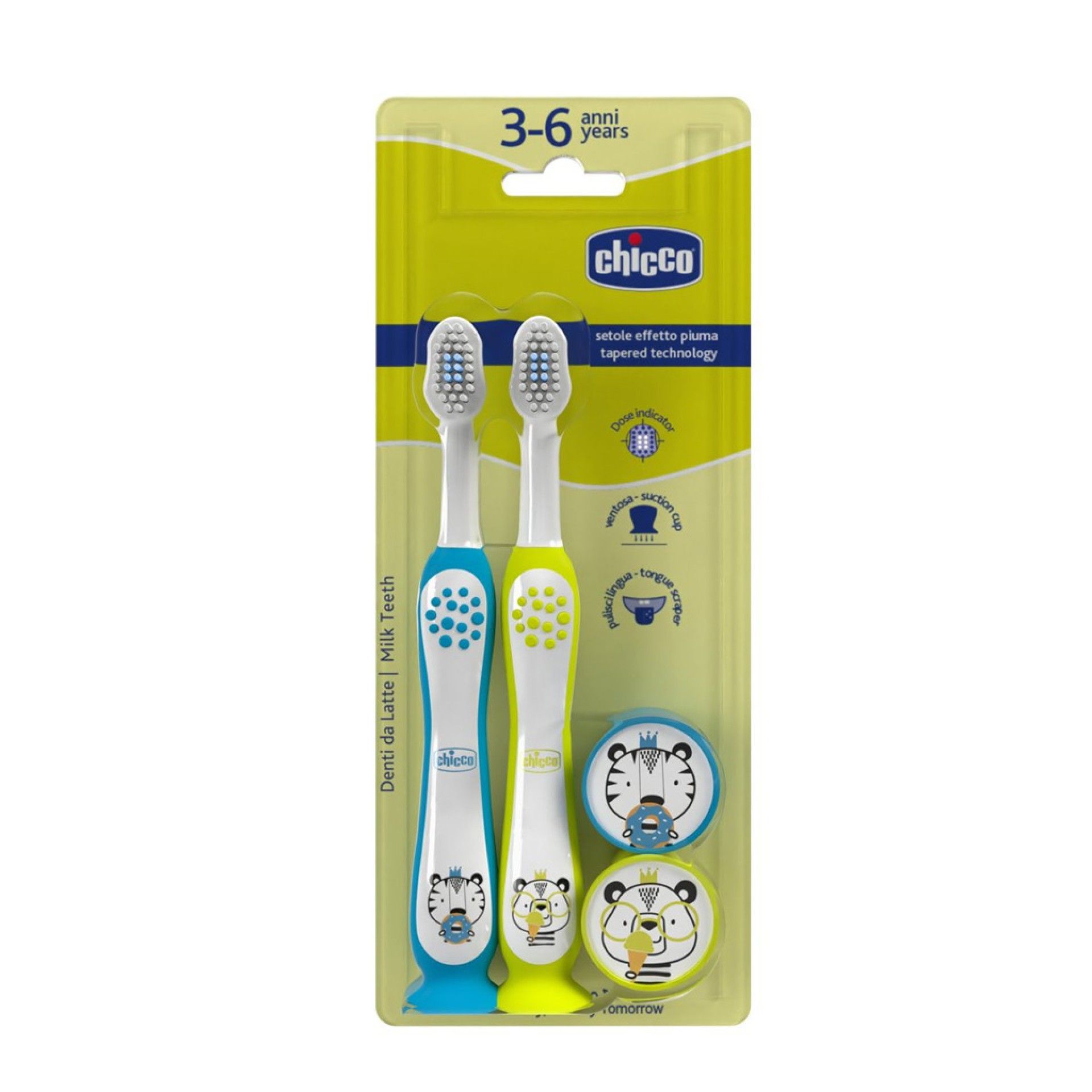 Chicco Escovas de Dentes Tigre Azul e Panda Criança 3-6 anos Pack